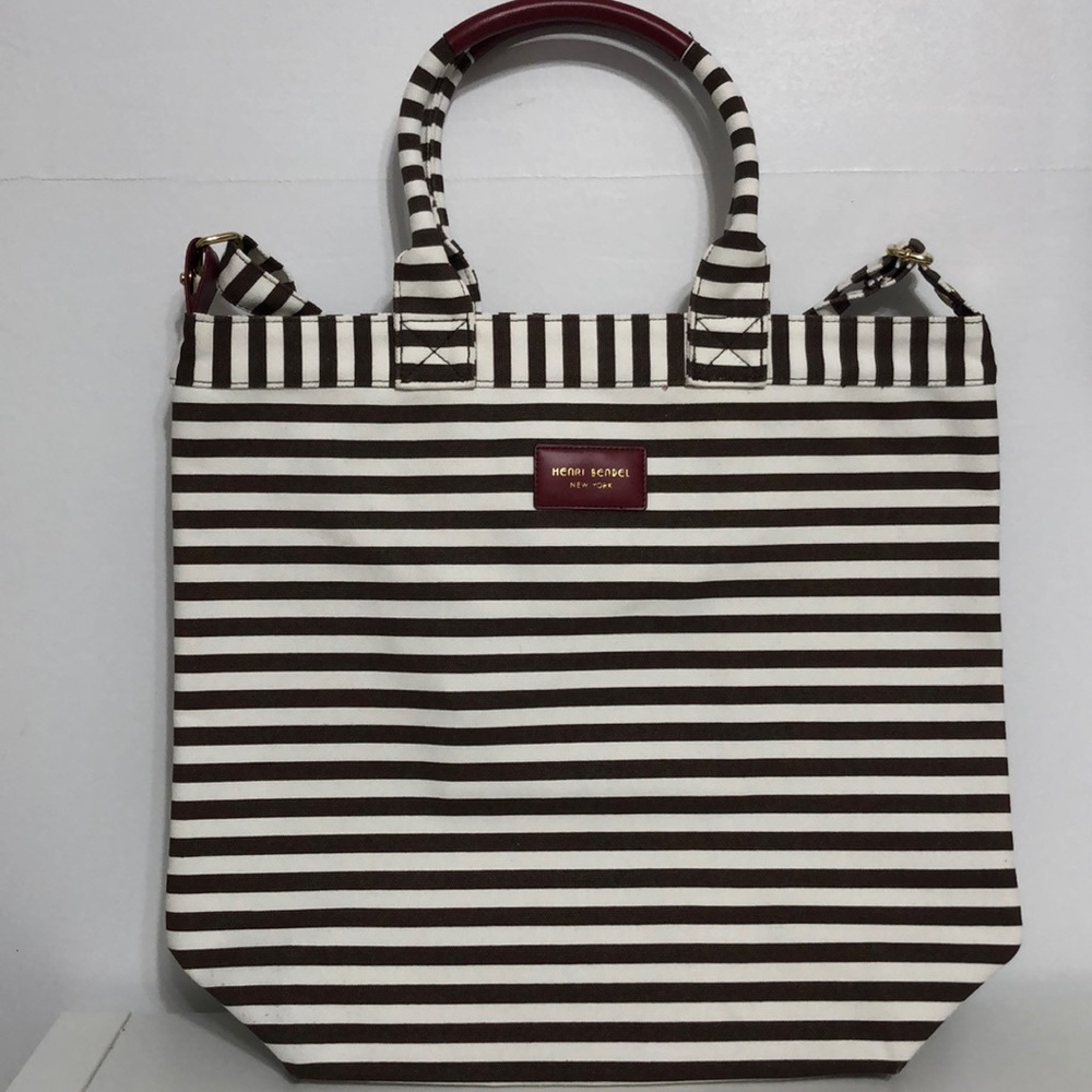 Henri Bendel canvas magazine tote stripe NWOT